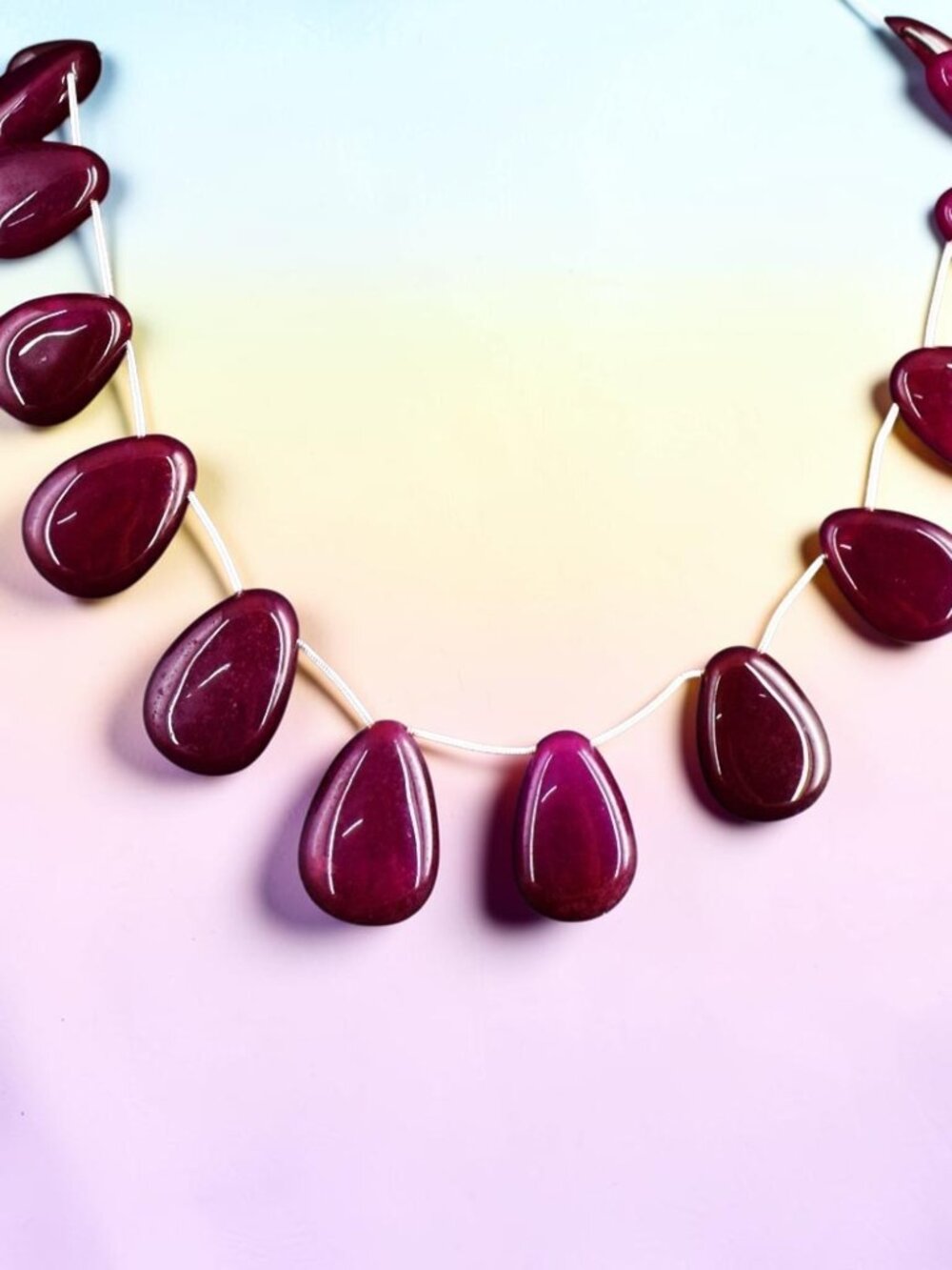Pear Shape Enhanced Red Ruby 555.00 Carats Beaded Necklace